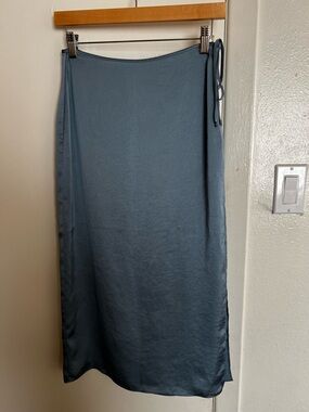 Wilfred Slate Blue Satin Midi Wrap Skirt